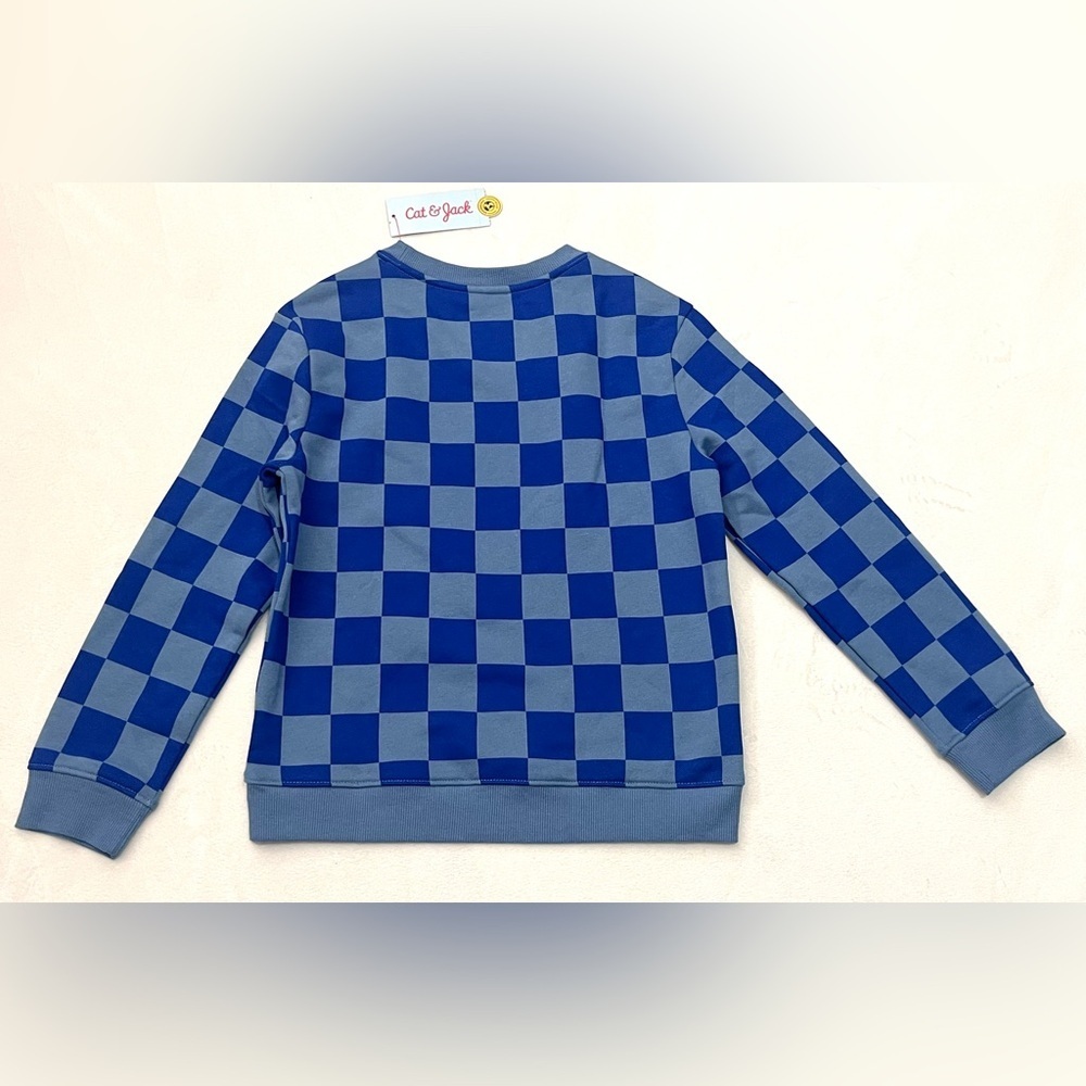 Cat & Jack Children’s Two Tone Blue Checkered Crewneck Boys Sweatshirt 6/7 - Picture 15 of 16